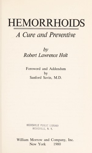Hemorrhoids: Diagnosis and Treatment by Robert Lawrence Holt book cover