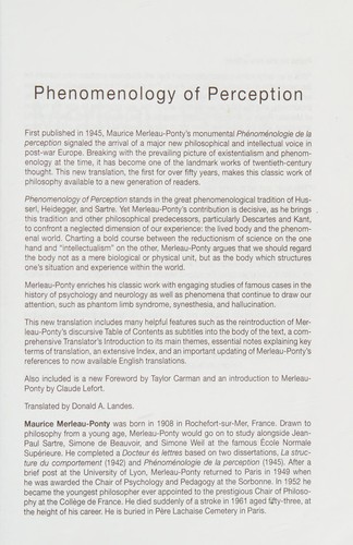 Phenomenology of Perception by Maurice Merleau-Ponty book cover