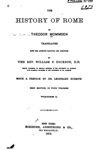 The History of Rome by Theodor Mommsen, William Purdie Dickson book cover