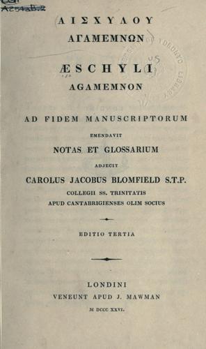 Agamemnon by Aeschylus book cover