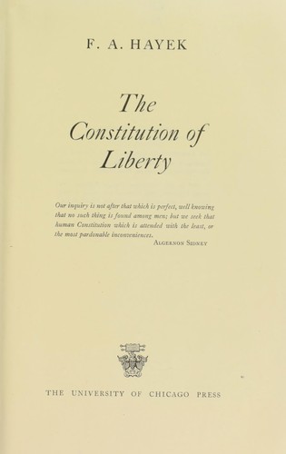 The Constitution of Liberty by Friedrich Hayek book cover