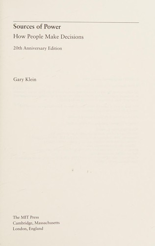 Sources of Power: How People Make Decisions by Gary Klein book cover