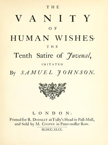 The Vanity of Human Wishes by Samuel Johnson book cover
