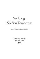 So Long, See You Tomorrow by William Maxwell book cover