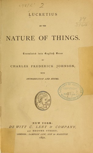 The Nature of Things by Lucretius book cover