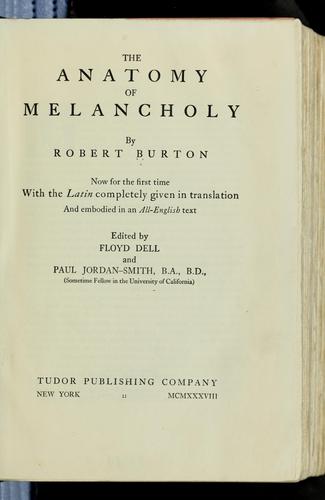 The Anatomy of Melancholy by Robert Burton book cover