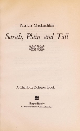 Sarah, Plain and Tall by Patricia MacLachlan book cover